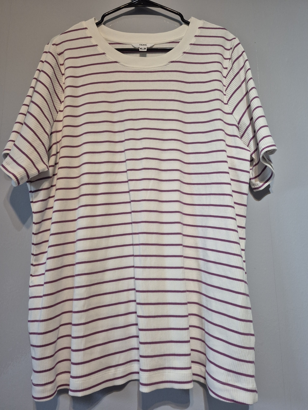 Penningtons White & Purple Striped Short Sleeve Tee